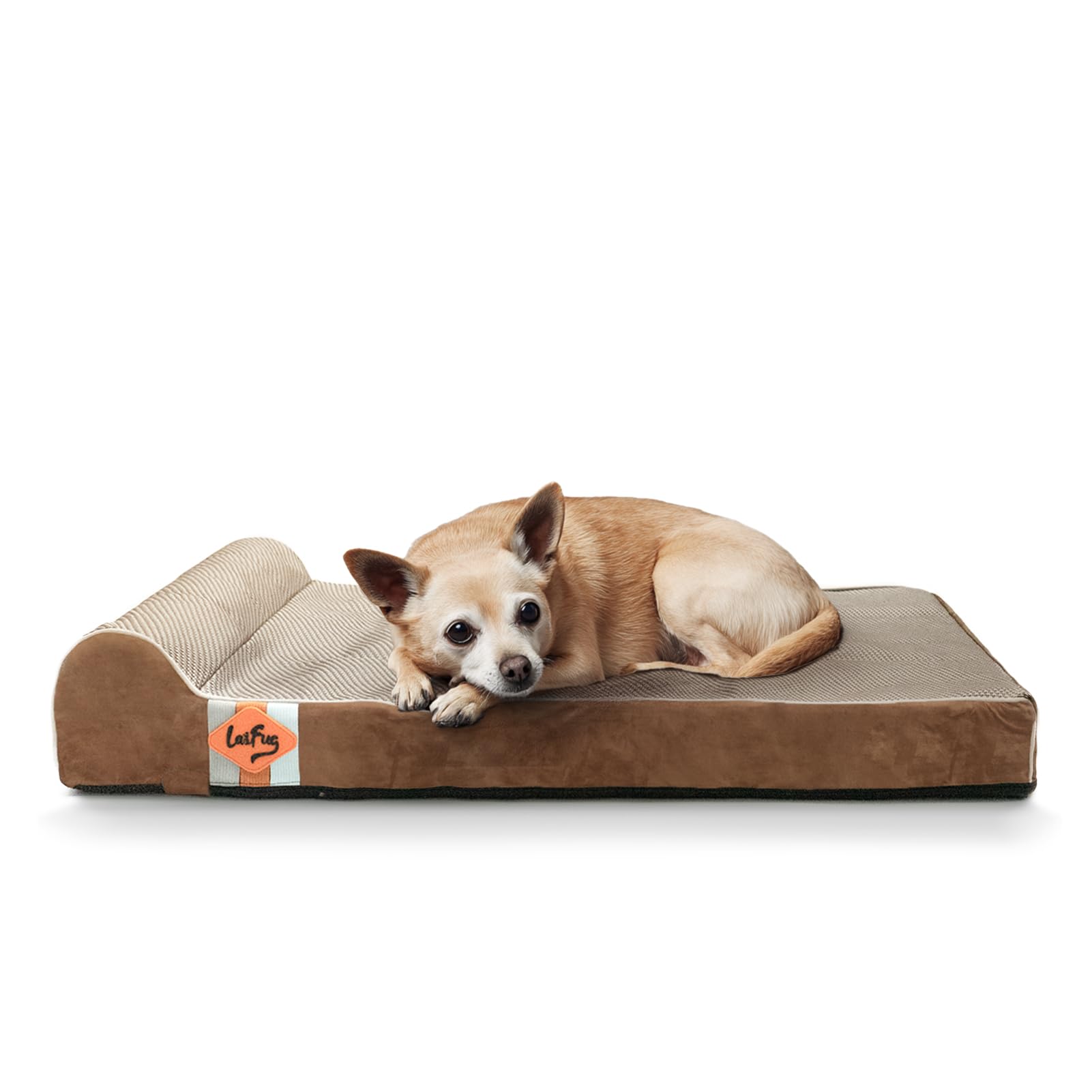 Laifug orthopedic memory foam dog bed in brown provides joint support in 34x22.