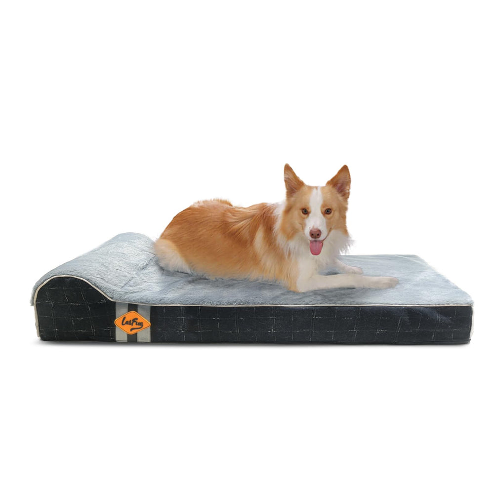 Laifug orthopedic memory foam dog bed in gray grid supports joints and cushions naps