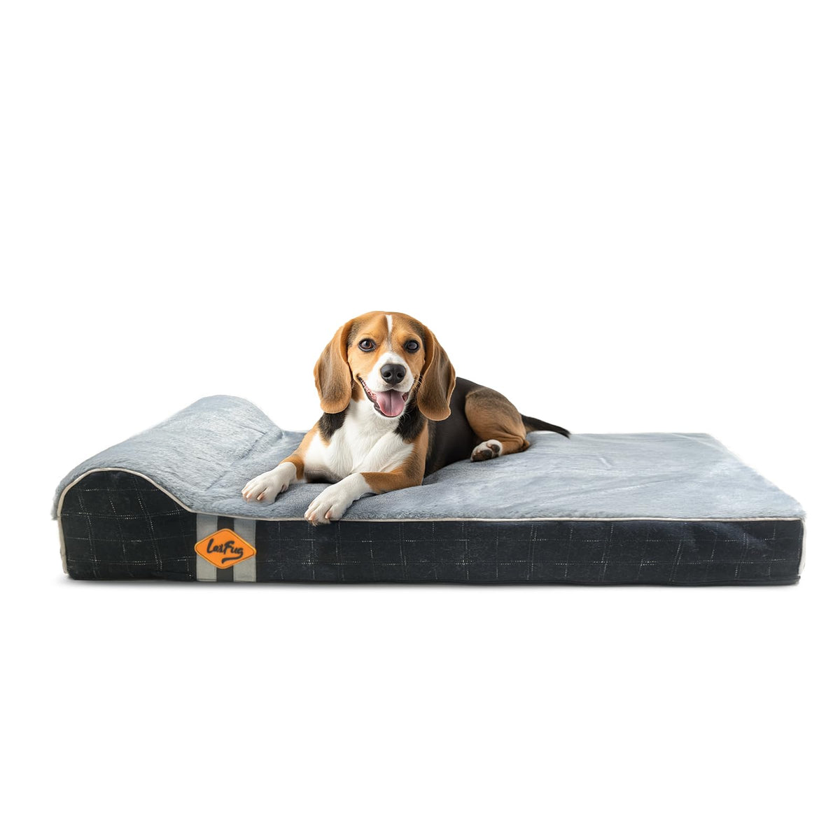 Laifug orthopedic memory foam dog bed large black grid gray top view shows plush comfort