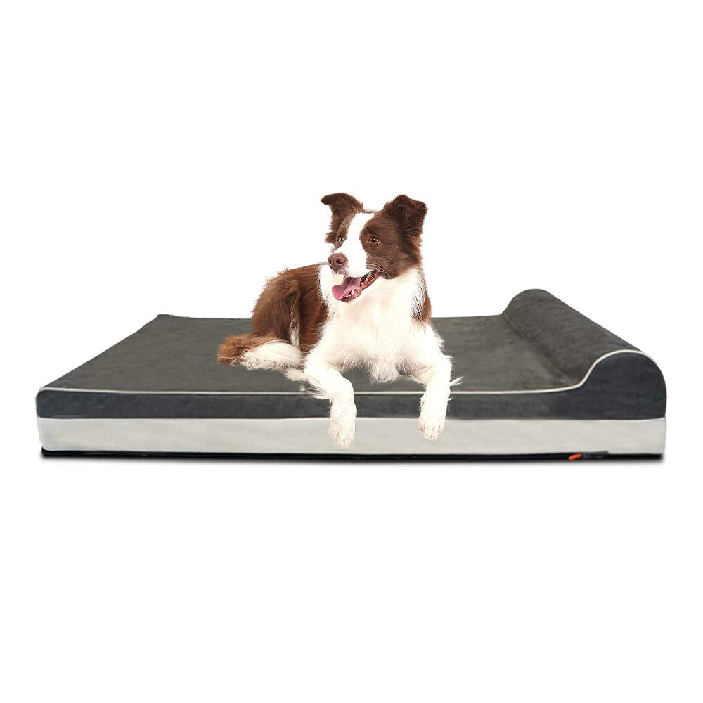 Laifug orthopedic memory foam dog bed with pillow support for joints comfort.