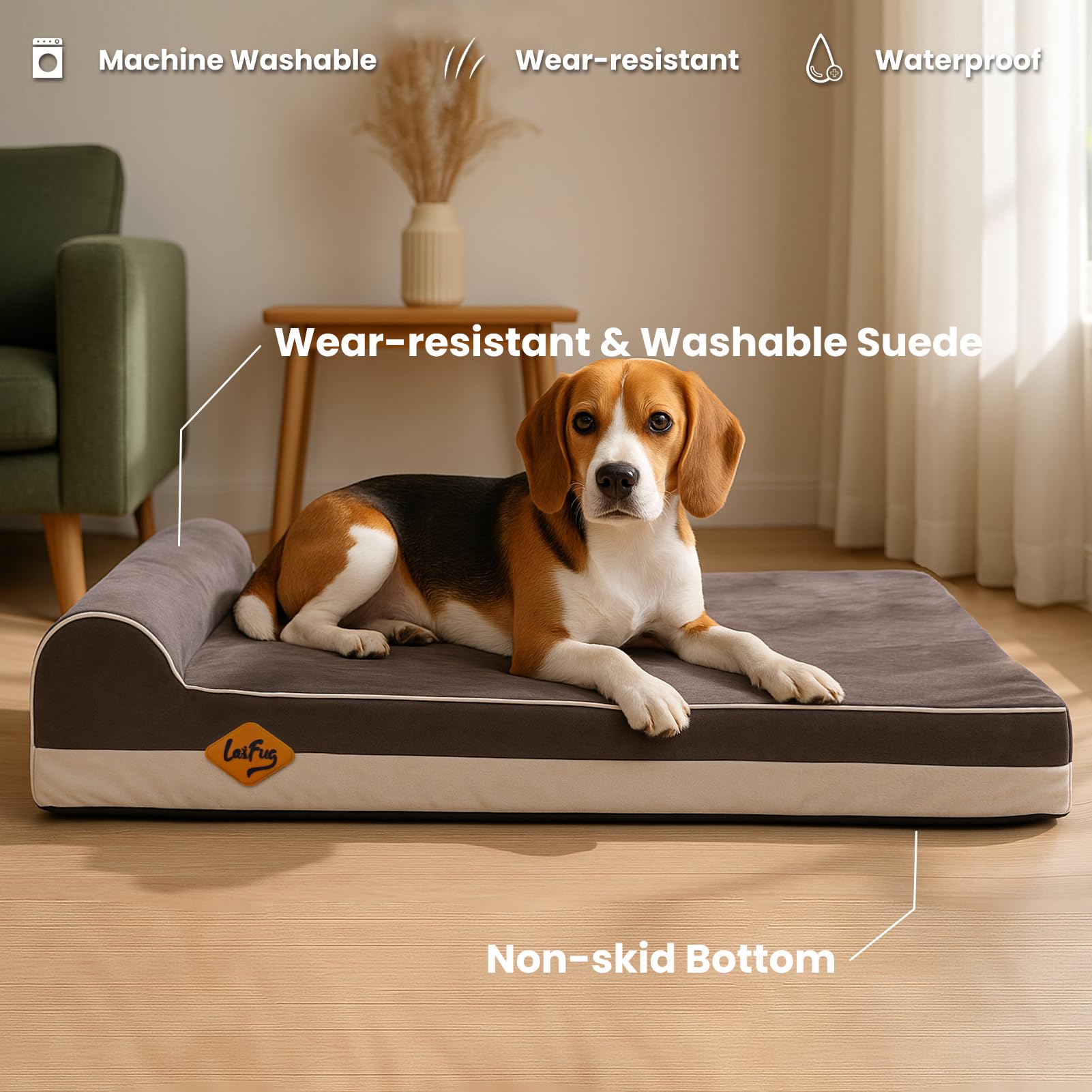 Laifug 3-inch pillow supports head and neck comfort.