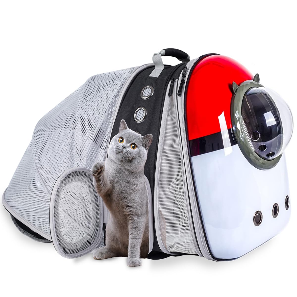 LAIRIES Dual Expandable Cat Backpack with front bubble window for easy pet transport.