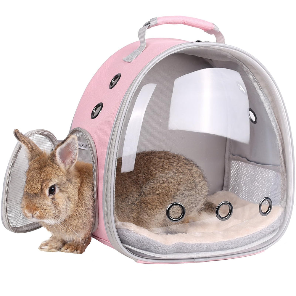 Lairies portable small-animal backpack front view showing roomy interior for pets
