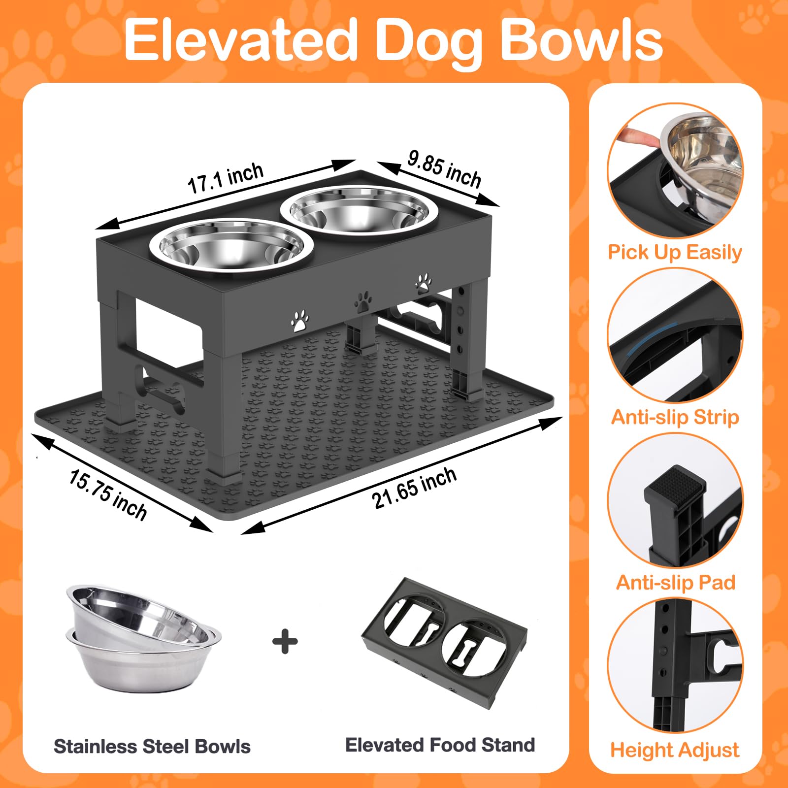 LAKIPETN elevated dog bowls stand fully extended demonstrates high-height options for large dogs.