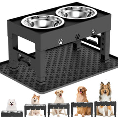 LAKIPETN elevated dog bowls with mat front view highlighting ergonomic feeding height.
