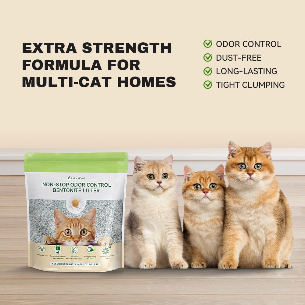 LALAHOME Bentonite litter in 10 lb packaging for easy storage