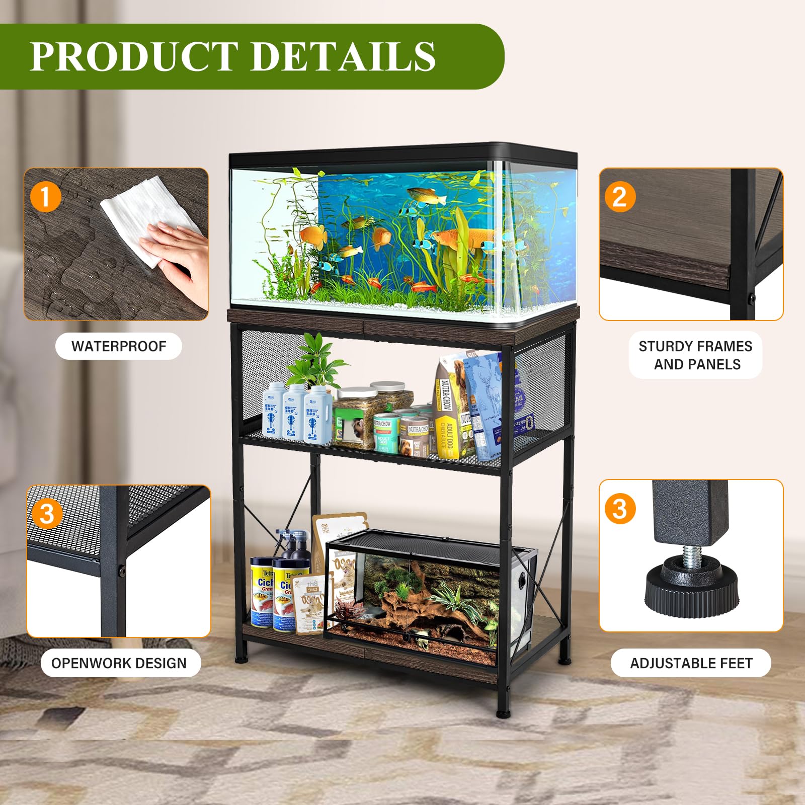 LALA IKAI fish tank stand dimensions illustrate compact footprint for rooms