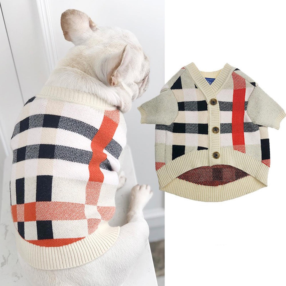 Lamiaraga sweater worn by dog during play shows easy on-off and comfort.