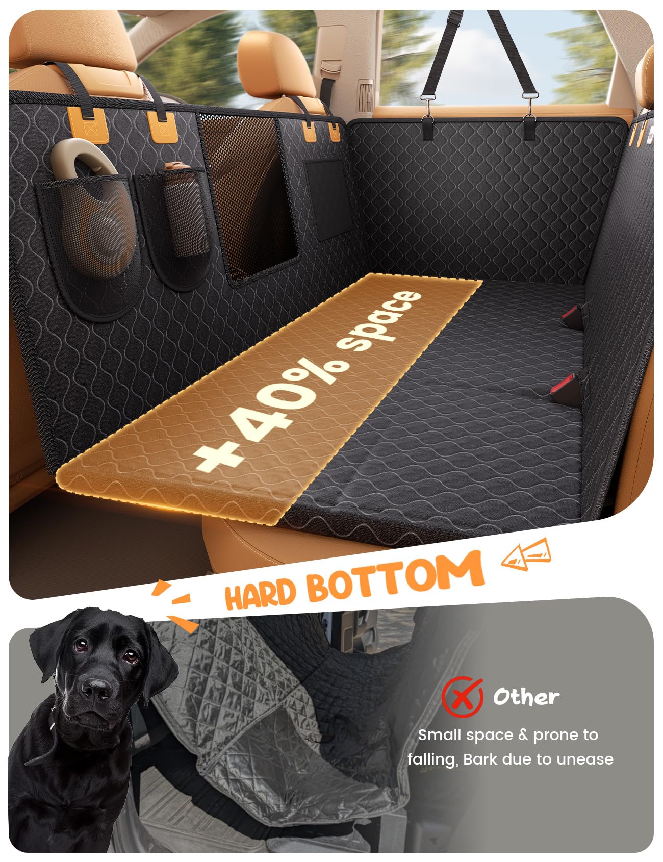 Lamicall dog car seat cover waterproof fabric protects your upholstery from spills.