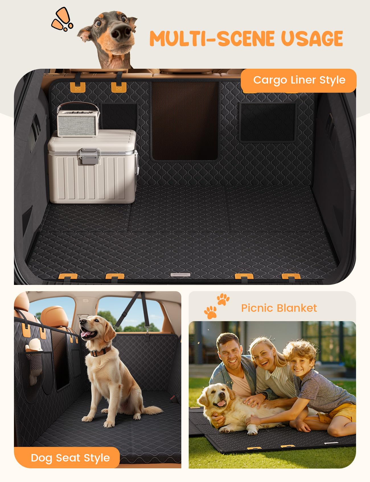 Lamicall versatile back-seat cover doubles as cargo liner or picnic blanket.