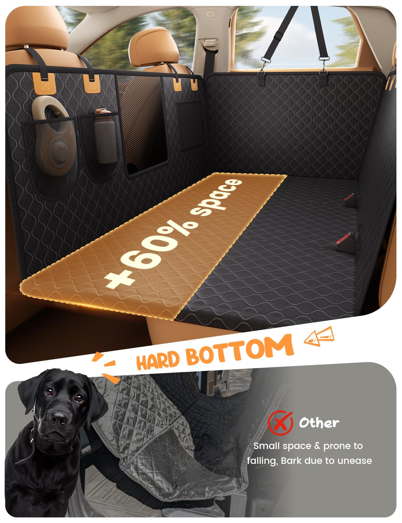 Lamicall dog seat cover mesh window for airflow and travel comfort.