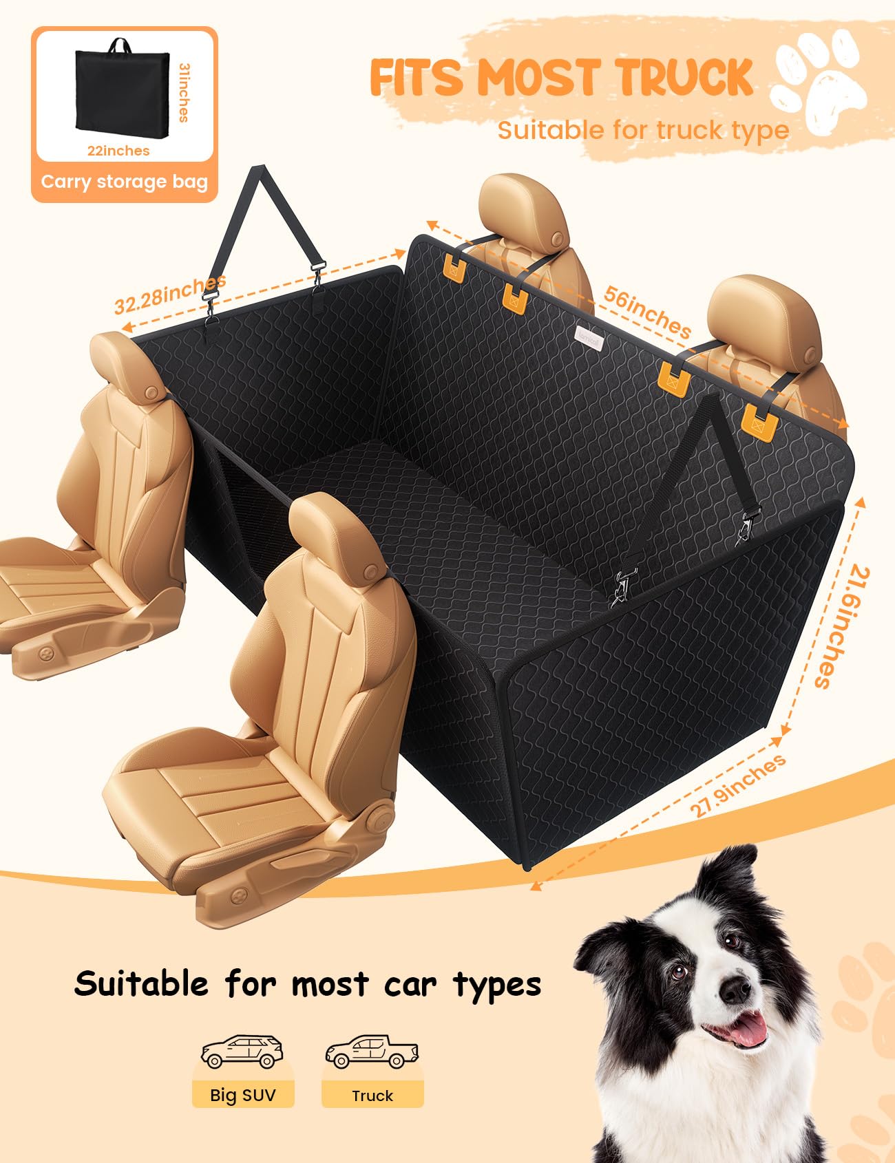 Lamicall built-in storage pockets and dog seatbelt for quick access and safety.