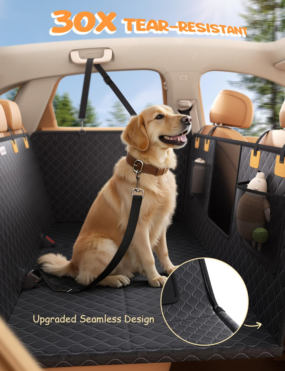 Lamicall dog seat cover waterproof 7-layer fabric blocks spills.