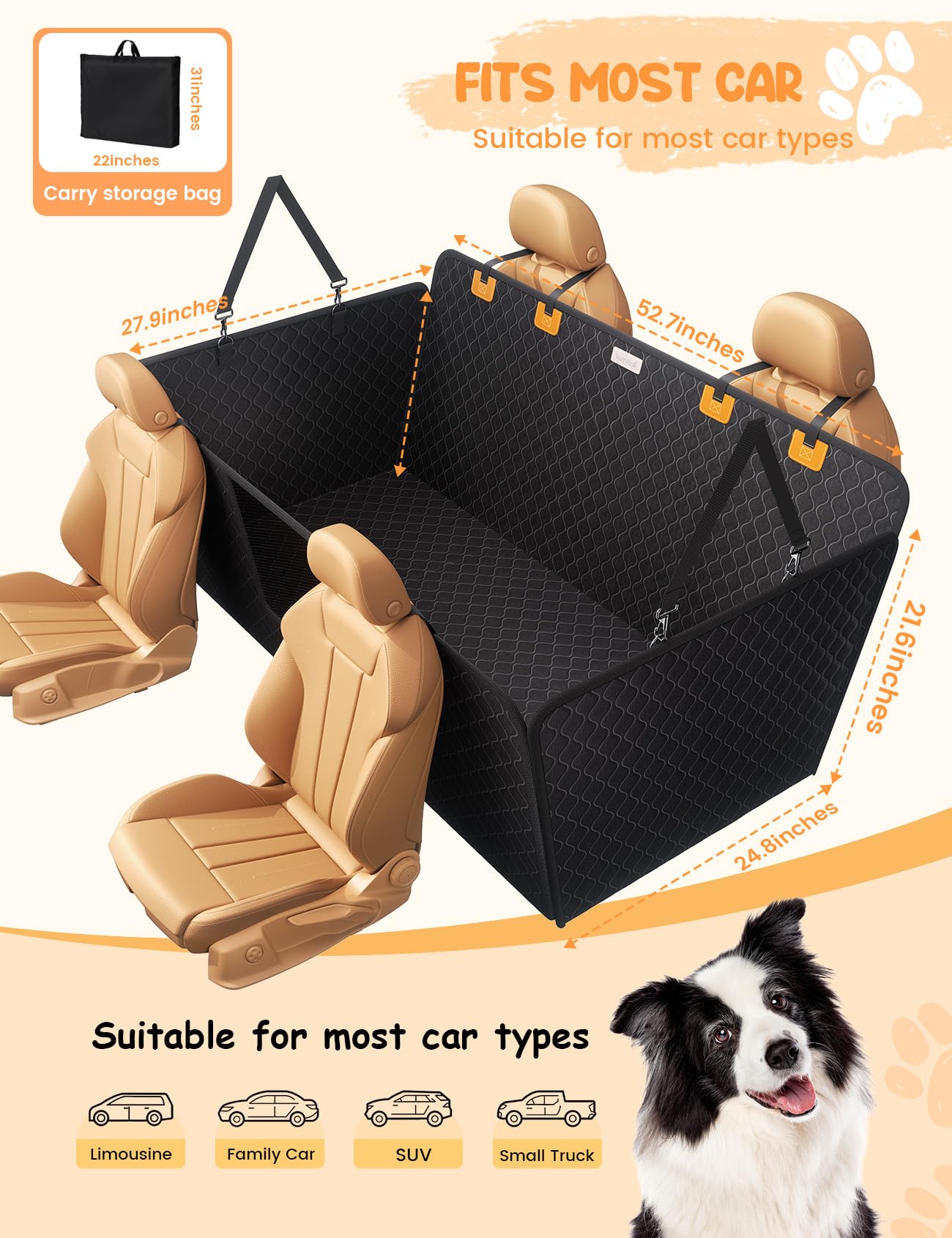Lamicall easy-install dog seat cover makes setup quick and tool-free.