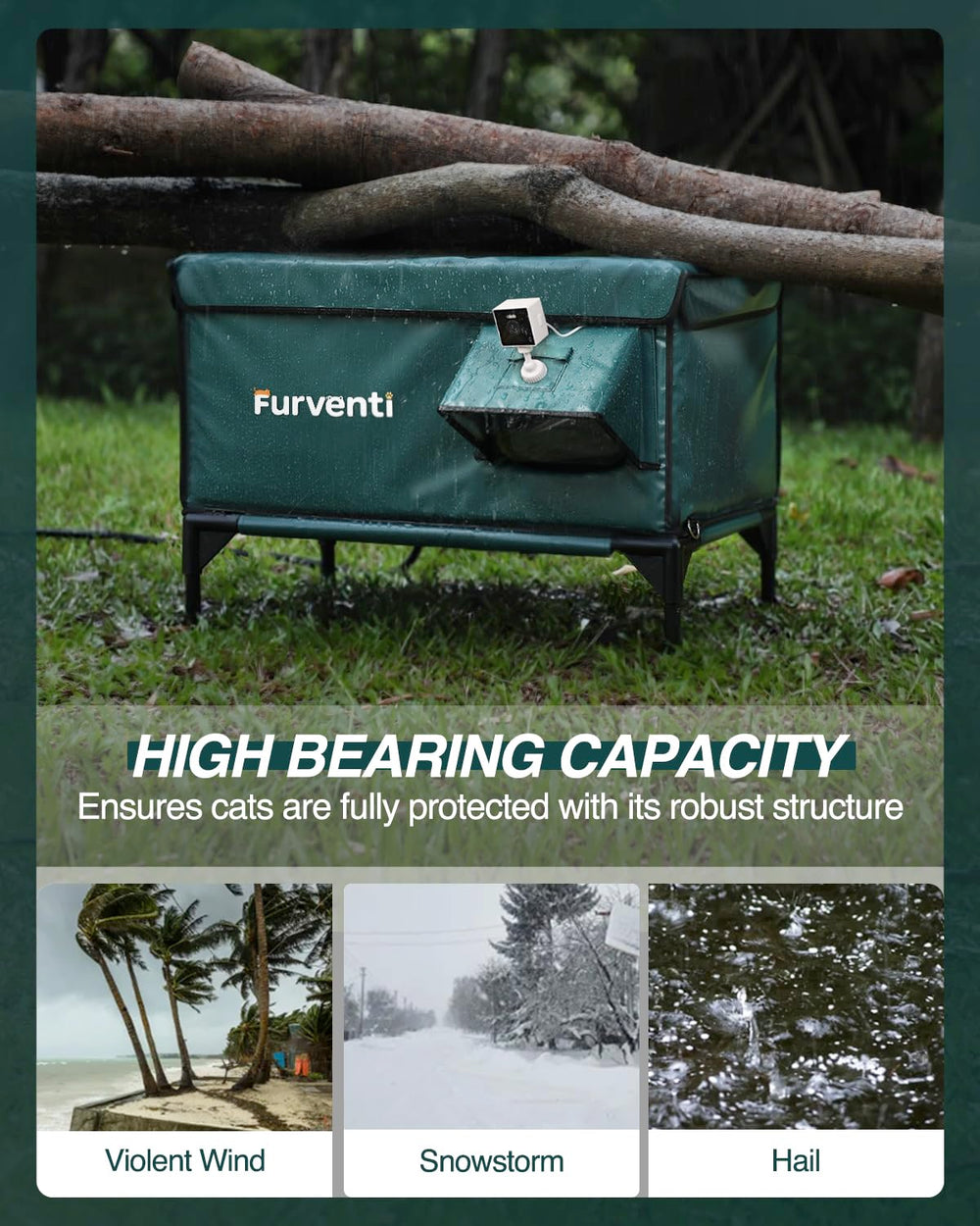 Lamlingo elevated base keeps cats dry on muddy ground.
