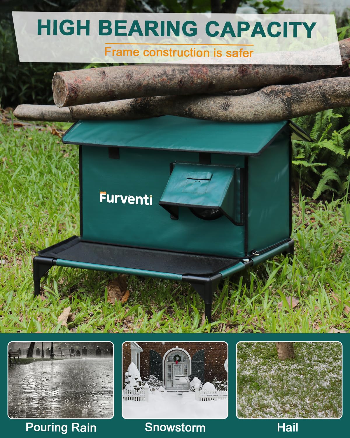 Lamlingo heated cat house elevated base keeps cats dry on muddy ground