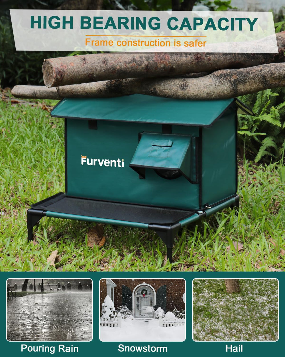 Lamlingo heated cat house elevated base keeps cats dry on muddy ground