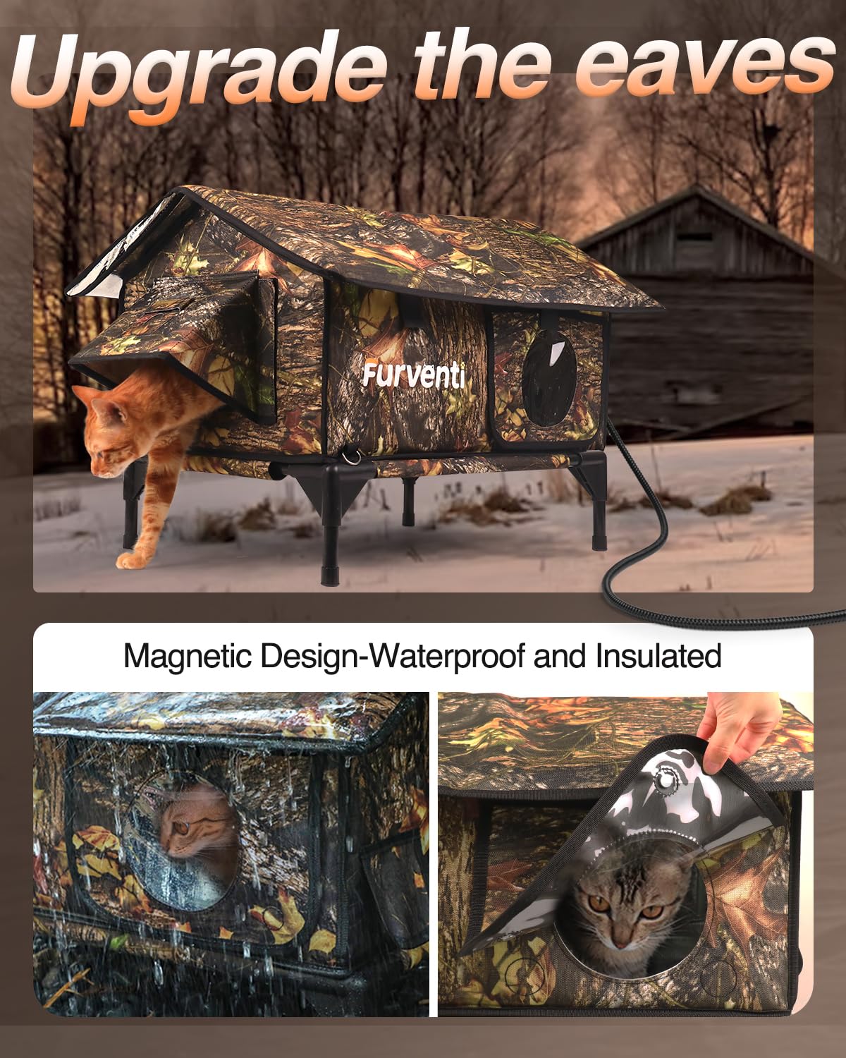Lamlingo heated cat house elevated base ensures dryness on damp ground
