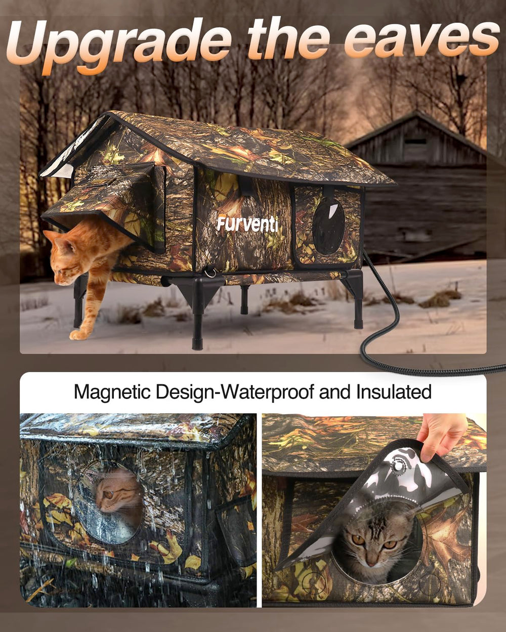 Lamlingo heated cat house elevated base ensures dryness on damp ground