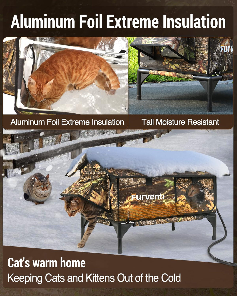 Lamlingo heated cat house escape doors offer multiple safe exits from predators