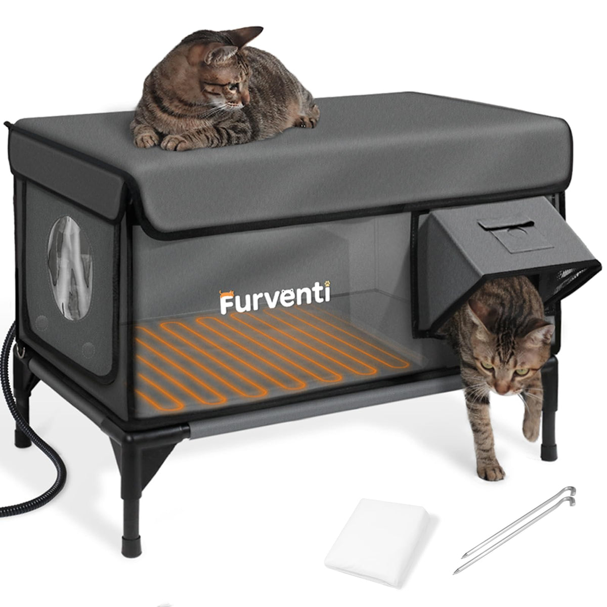 Lamlingo heated cat house outdoor exterior shows weatherproof housing for outdoor cats.