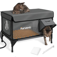 Lamlingo heated cat house outdoor exterior shows weatherproof housing for outdoor cats.
