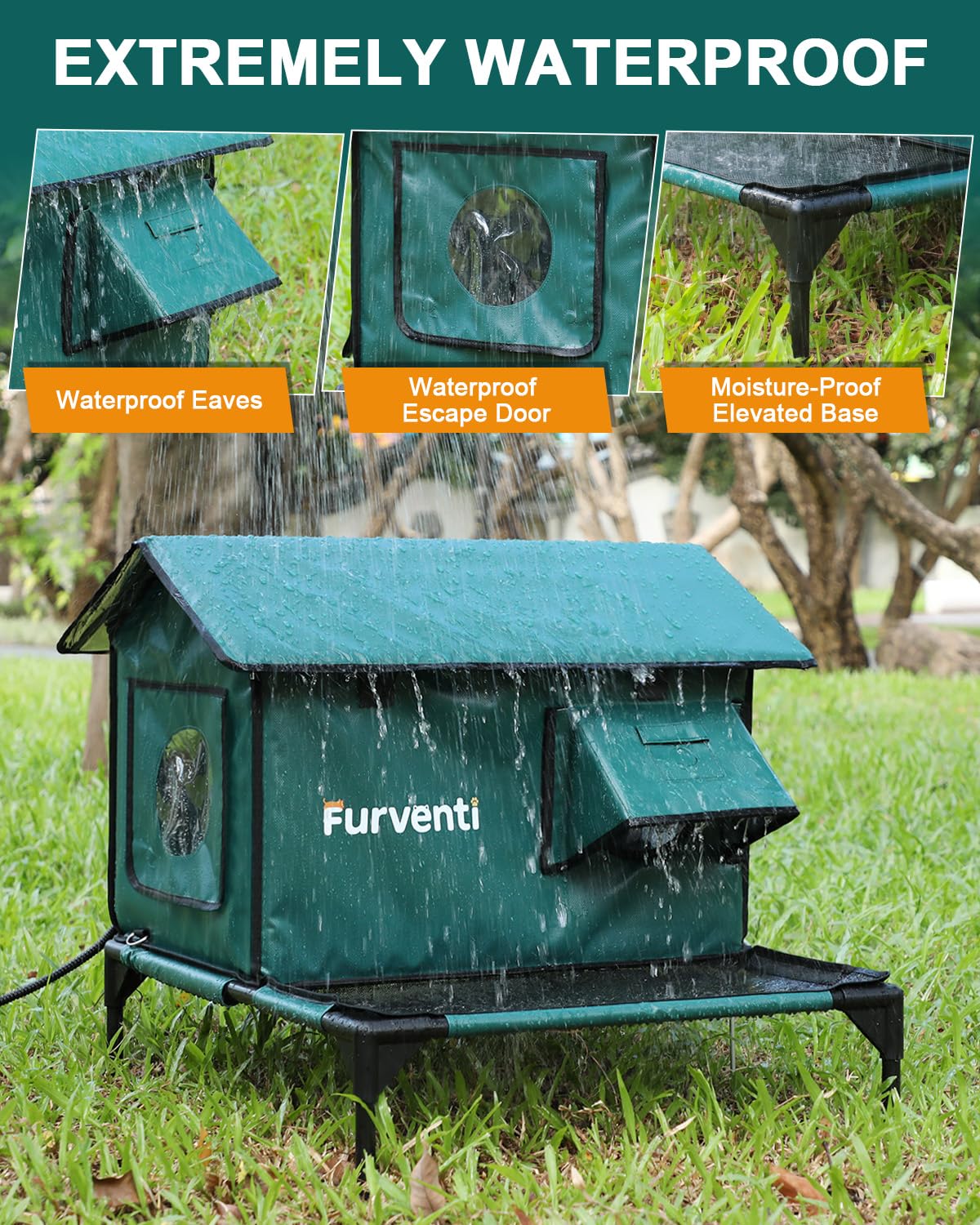 Lamlingo heated cat house with five-layer waterproof insulation protects from the elements