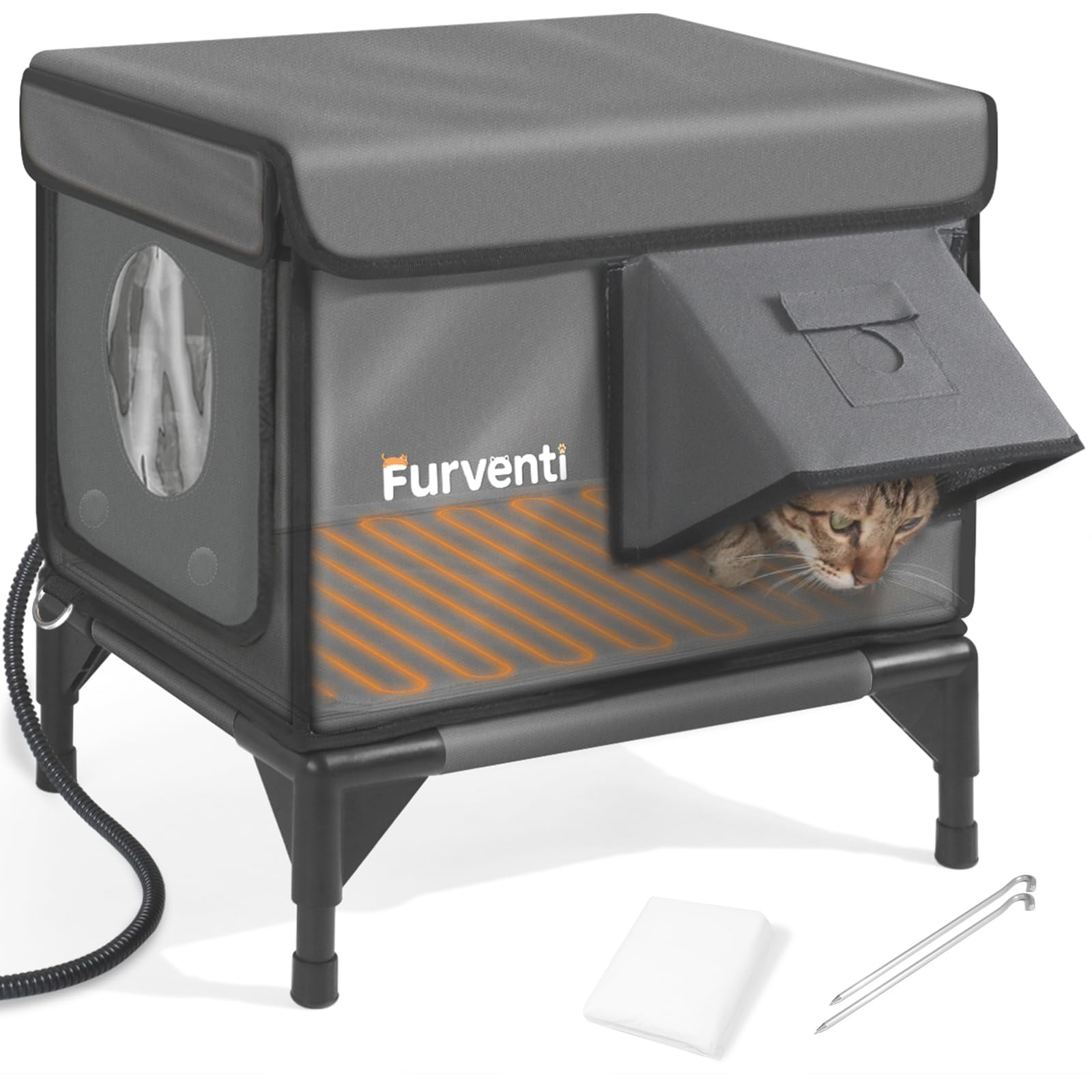 Lamlingo heated outdoor cat house with dual camera mounts enables remote monitoring.