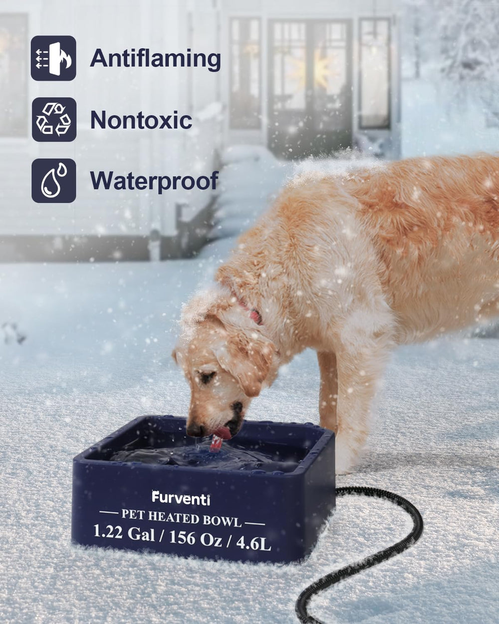 Lamlingo heated water bowl cap-view in dark blue for monitoring and maintenance.