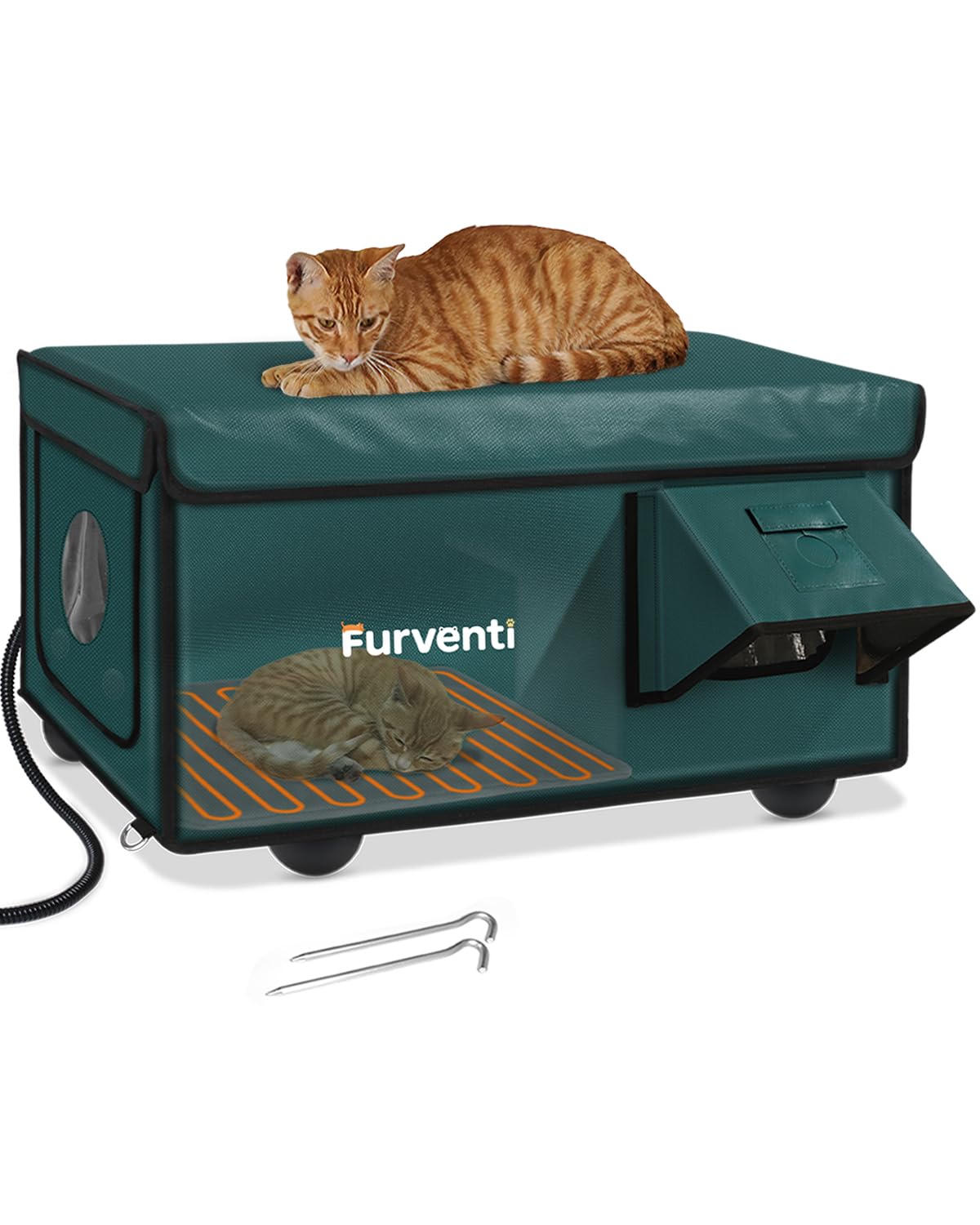 Lamlingo outdoor heated cat house exterior eaves protect against rain for feral cats