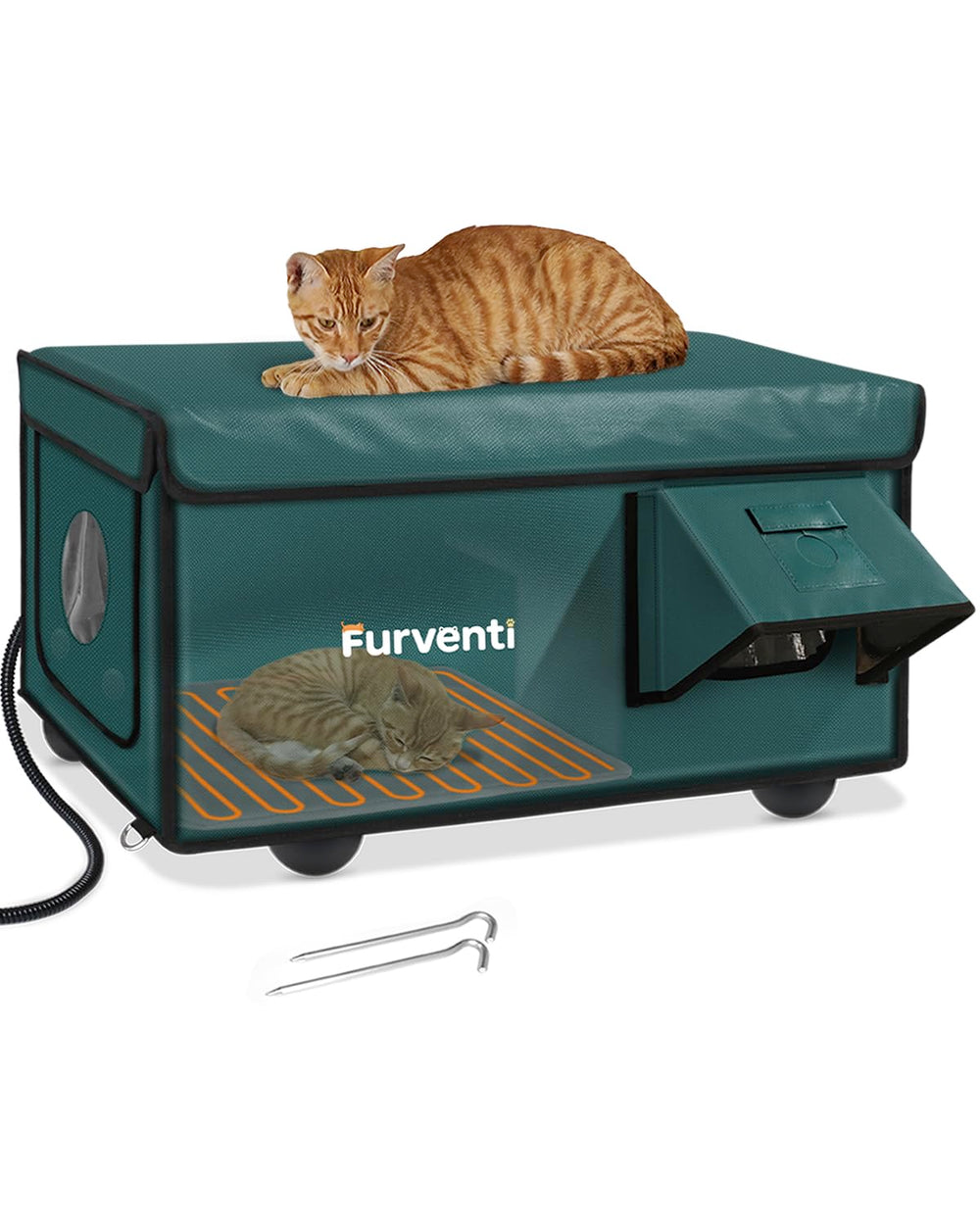 Lamlingo outdoor heated cat house exterior eaves protect against rain for feral cats