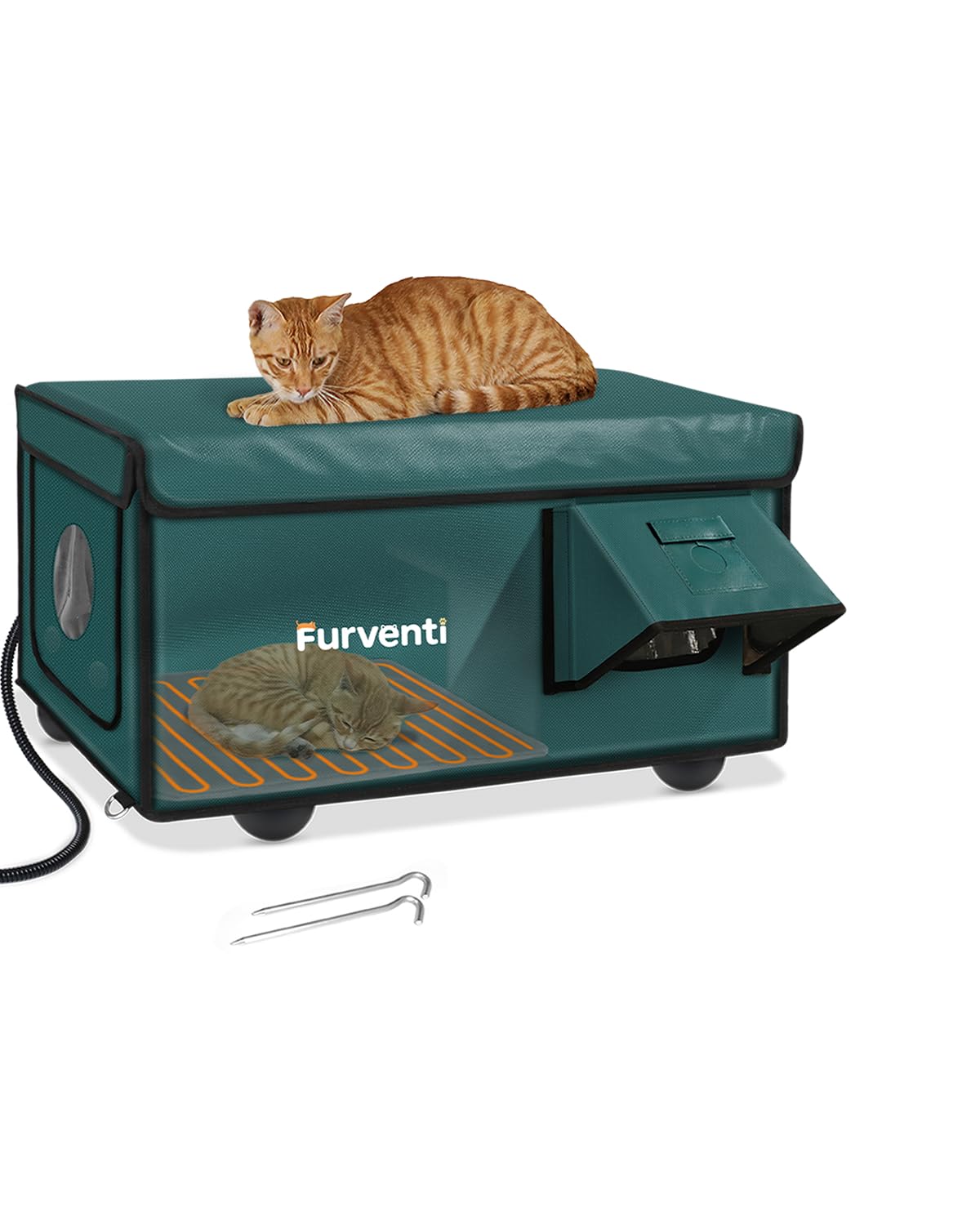 Lamlingo outdoor heated cat house front view offers winter shelter and weatherproof protection