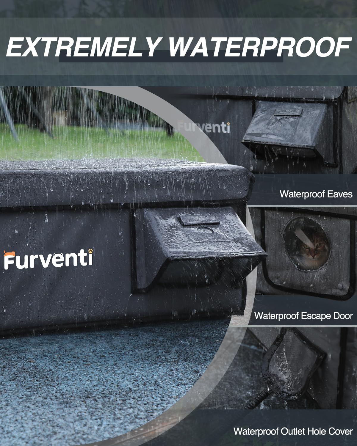 Lamlingo waterproof-eaves keeps rain out and shelters pets reliably.