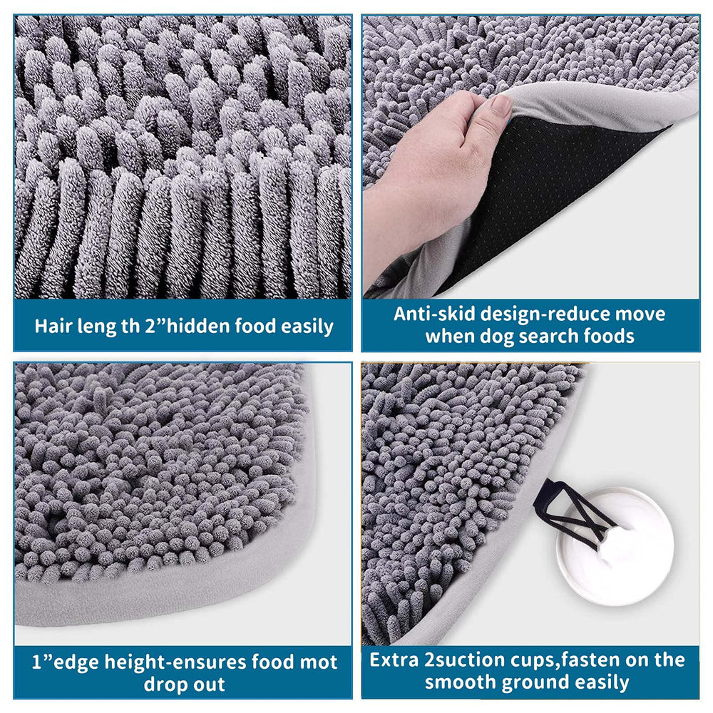 LAMTWEK Snuffle Mat suction cups stabilize play on smooth floors.