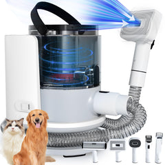 LANCHEZ dog grooming kit vacuum demonstrates cordless grooming with mess-free hair pickup.
