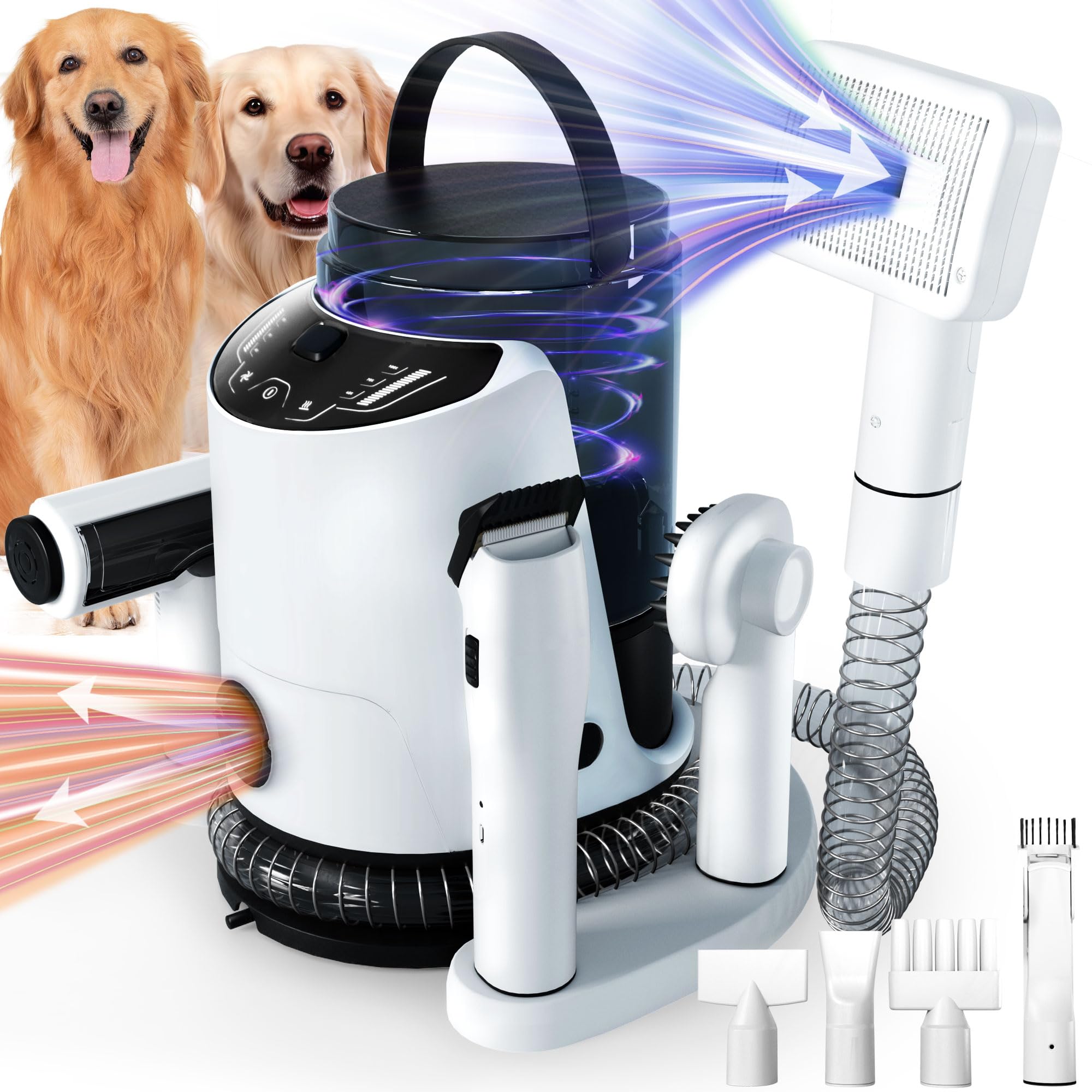 Lanchez dog grooming vacuum-dryer front view shows compact design for easy at-home grooming.