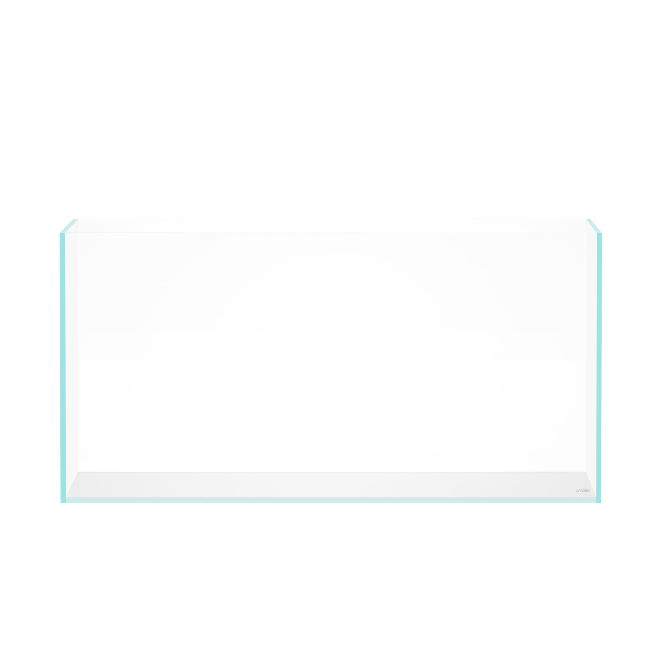 LANDEN 120P 105 gallon rimless tank front view showcases bright, clear underwater landscape.