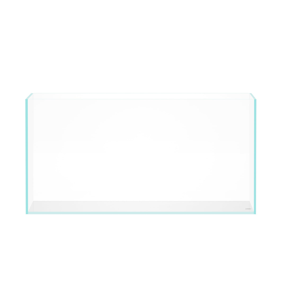 LANDEN 120P 105 gallon rimless tank front view showcases bright, clear underwater landscape.