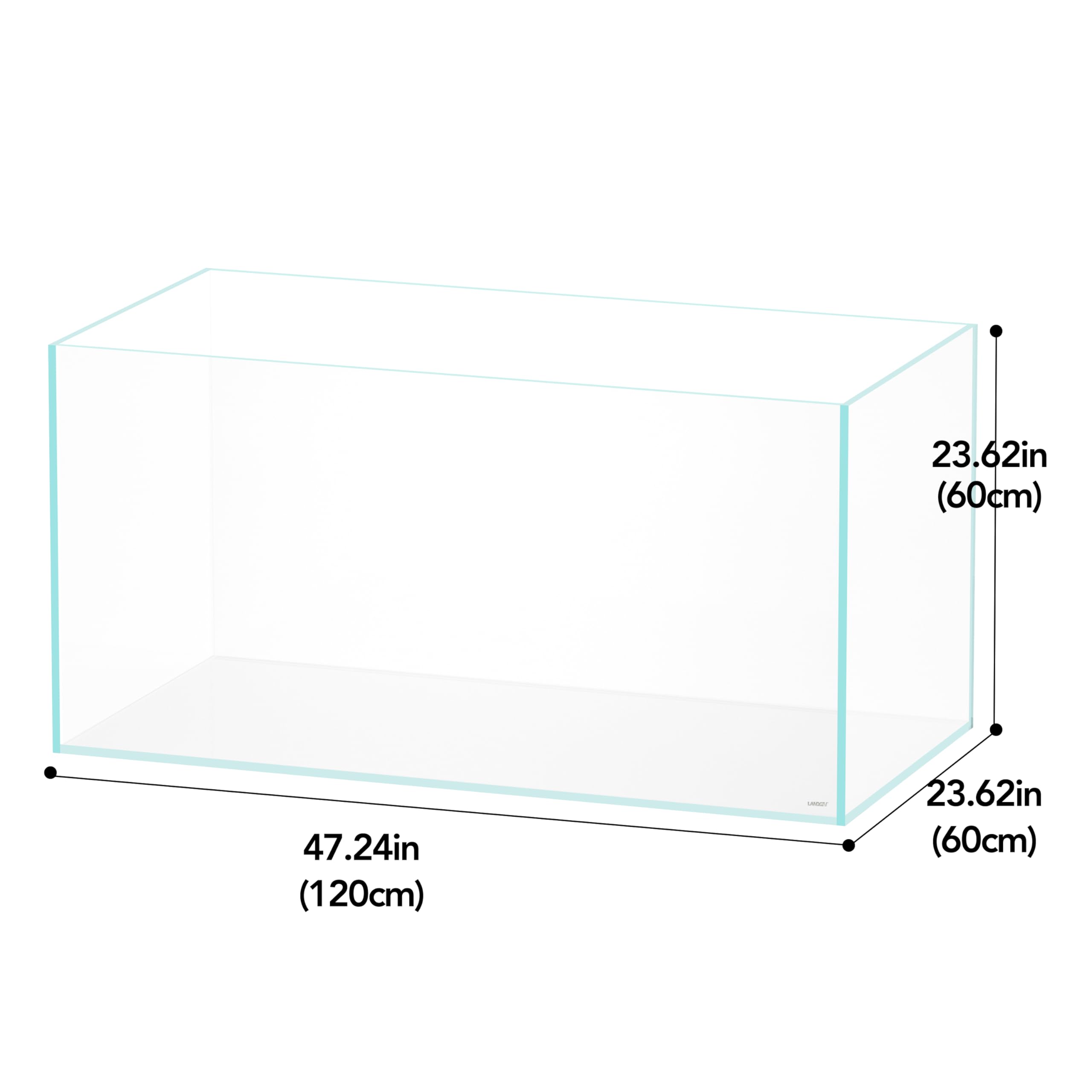 LANDEN low-iron glass close-up highlights 91% light transmission for vivid aquascapes.