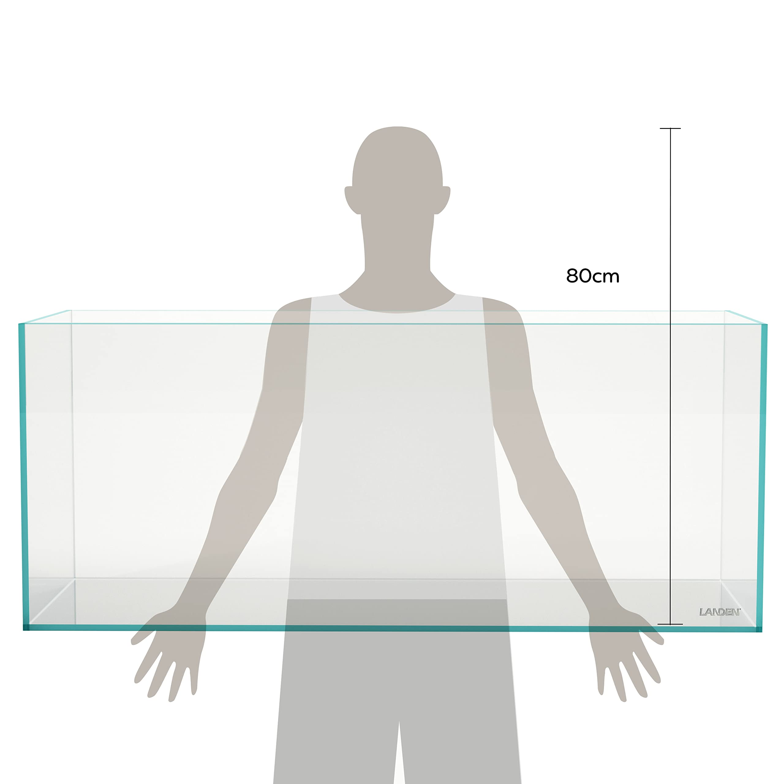 LANDEN 120P rimless tank corner detail shows seamless joints and clean finish.