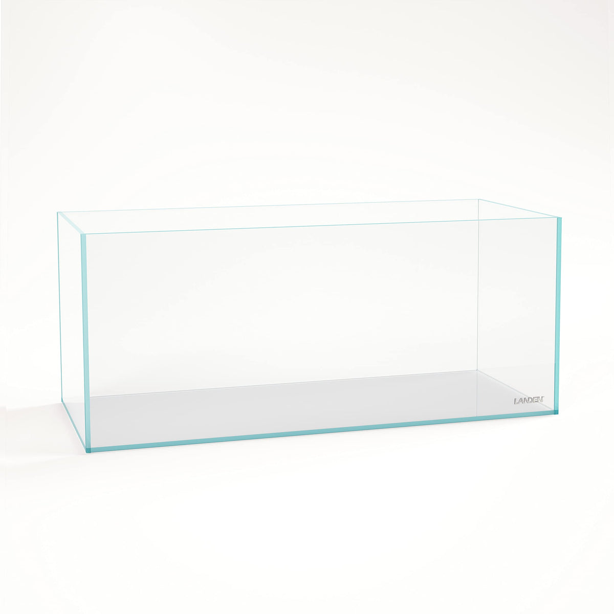 LANDEN 120P rimless tank front view with crystal-clear visibility for aquascaping.