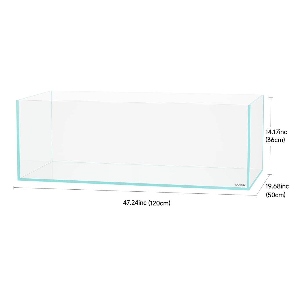 LANDEN 120SL side view highlights ultra-white glass and crystal-clear visibility.