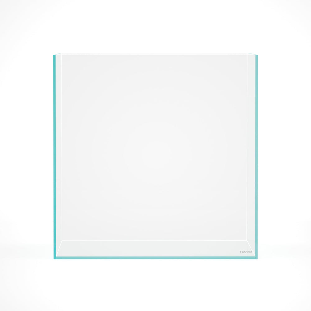 Landen 31-gallon cube rimless aquarium front view, borderless display for modern spaces