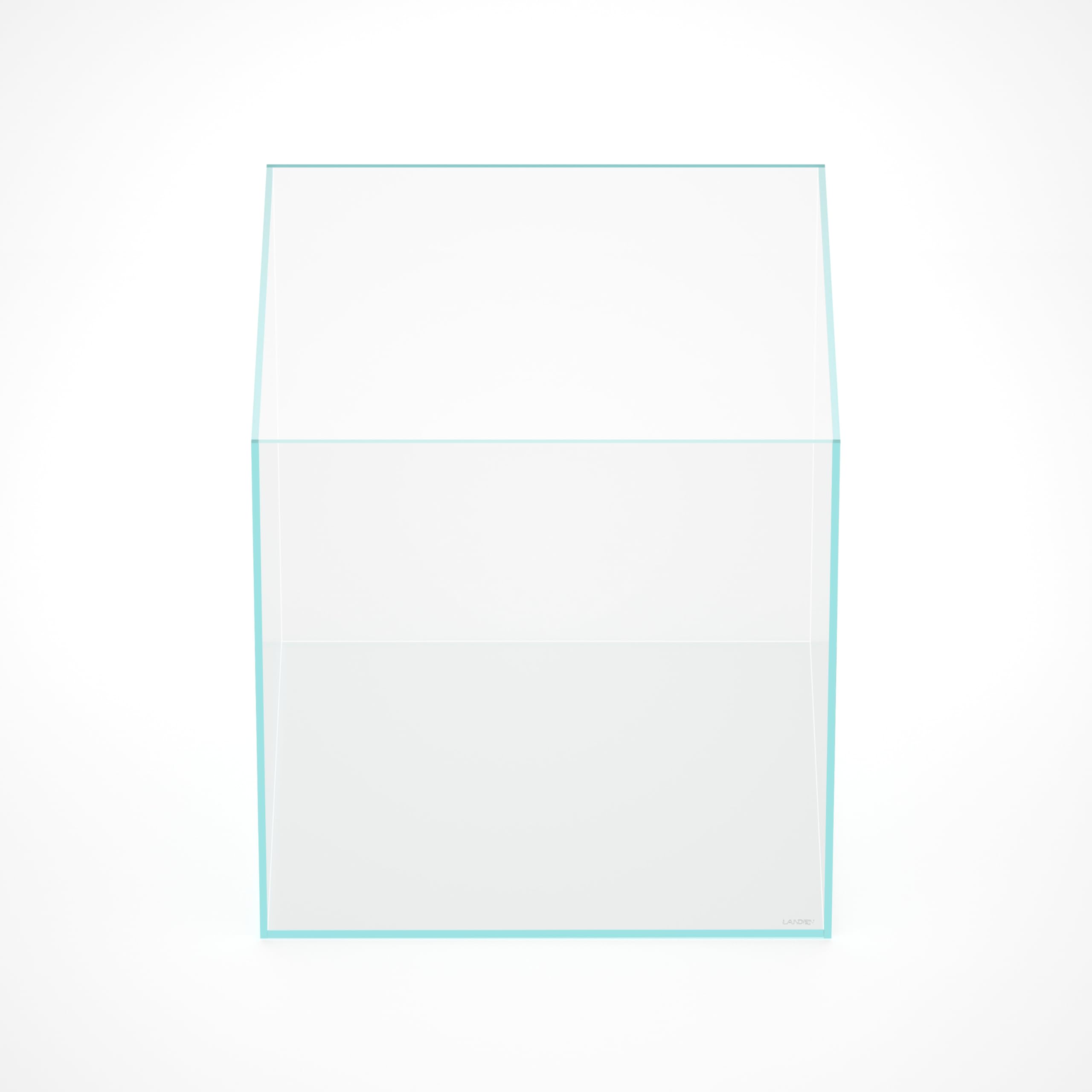 Landen 31-gallon cube rimless aquarium side view, shows depth for aquascapes
