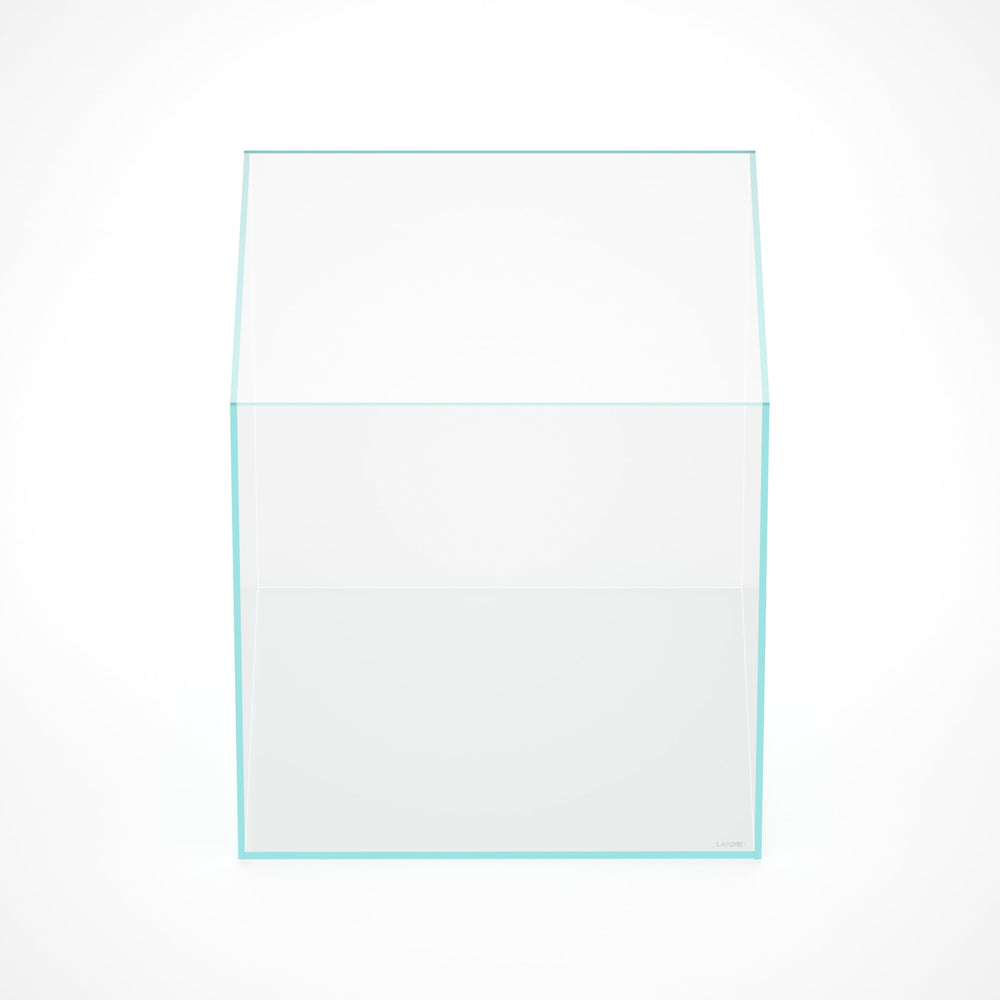 Landen 31-gallon cube rimless aquarium side view, shows depth for aquascapes