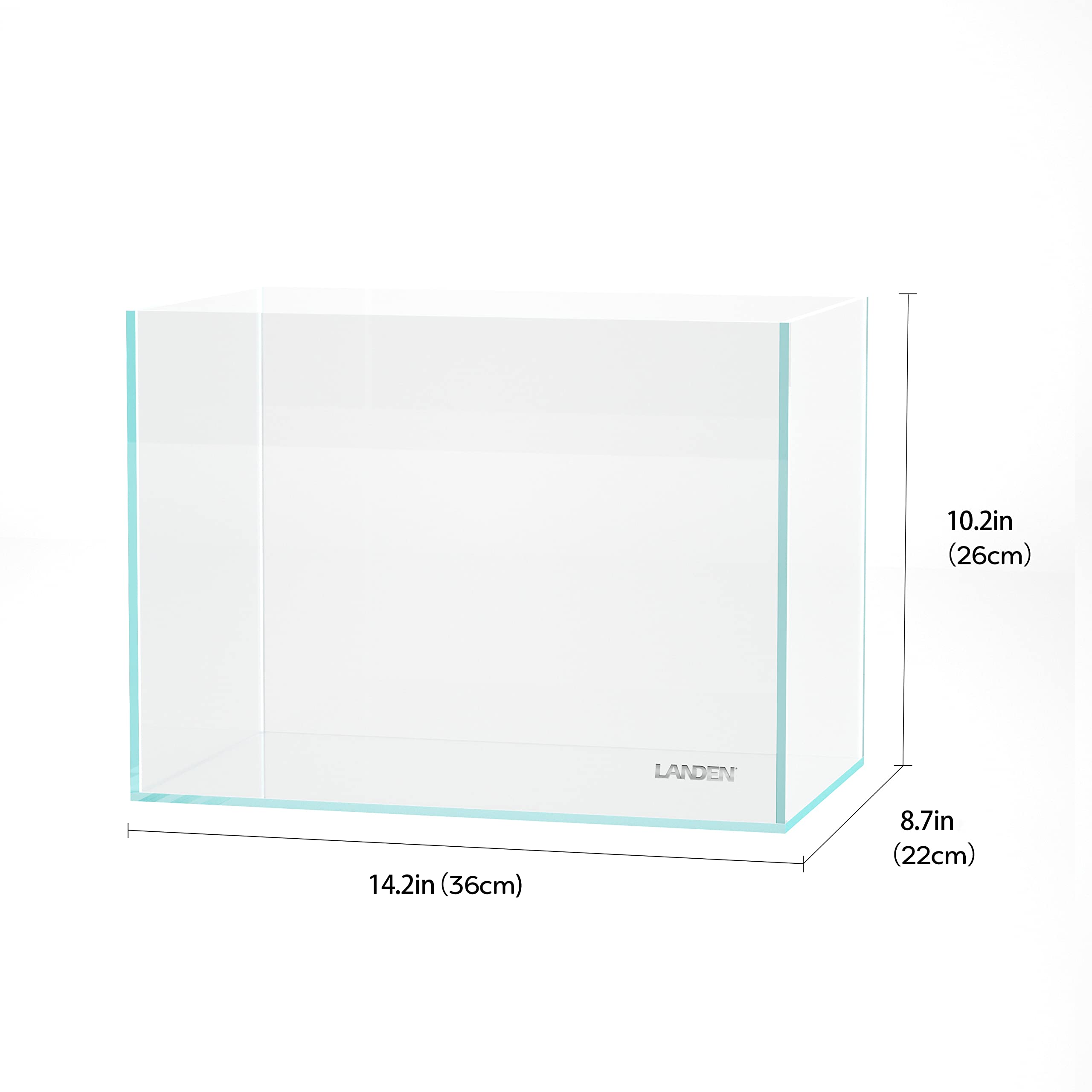 LANDEN 36N 5G rimless tank front view highlights bezel-less design for immersive display.