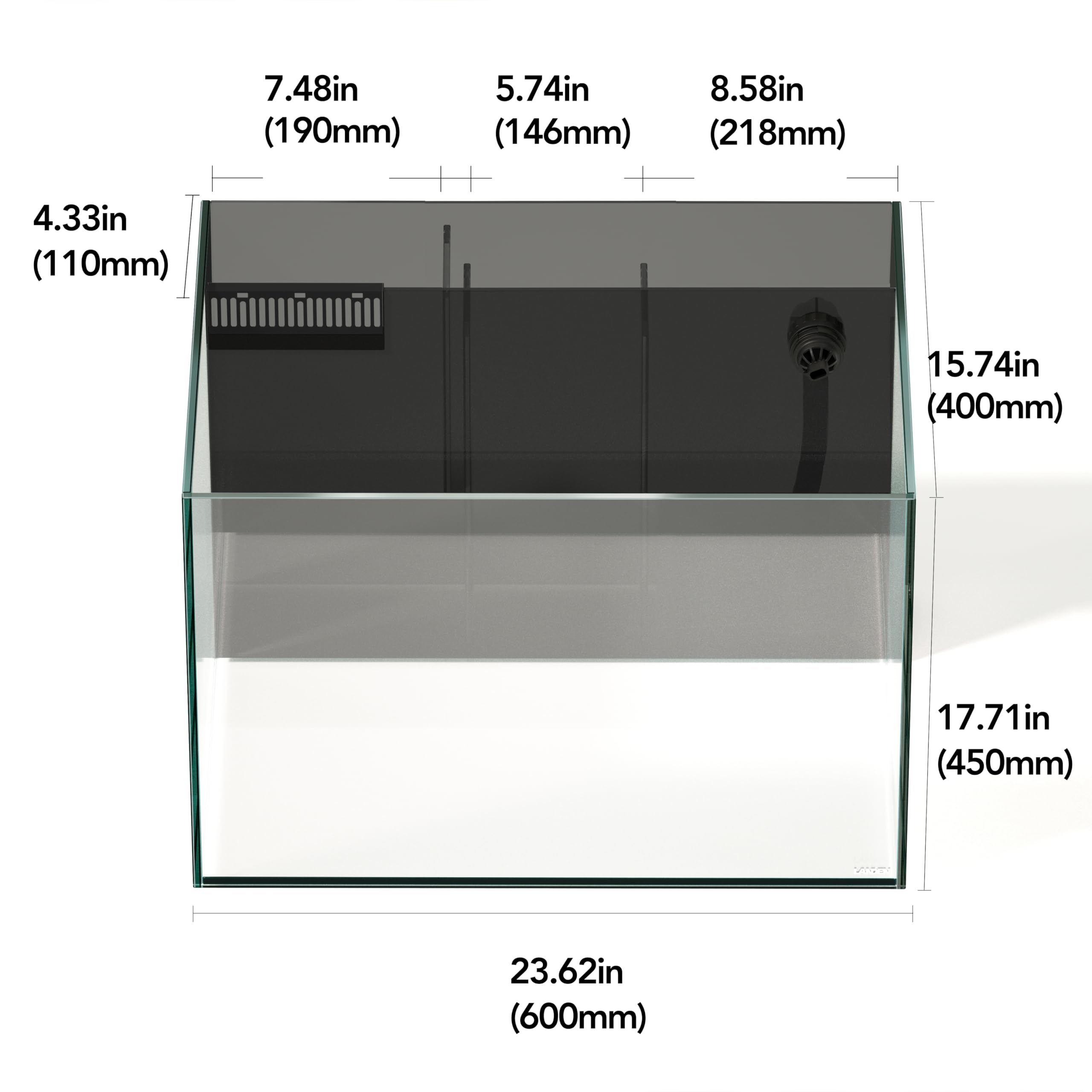 Landen 60P rear filtration chamber highlighting configurable filtration space
