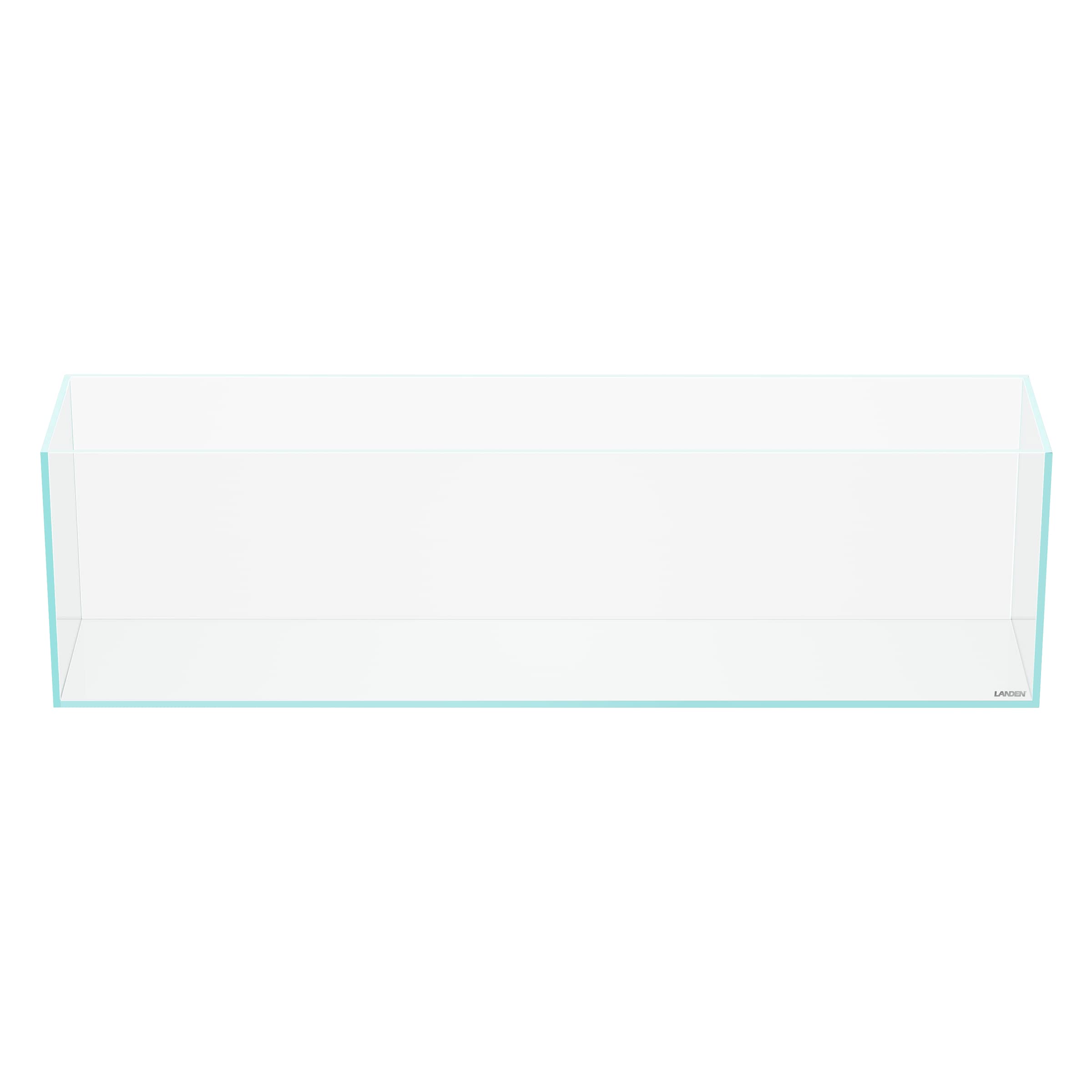 LANDEN 90L aquarium front view highlights panoramic clarity for immersive viewing.