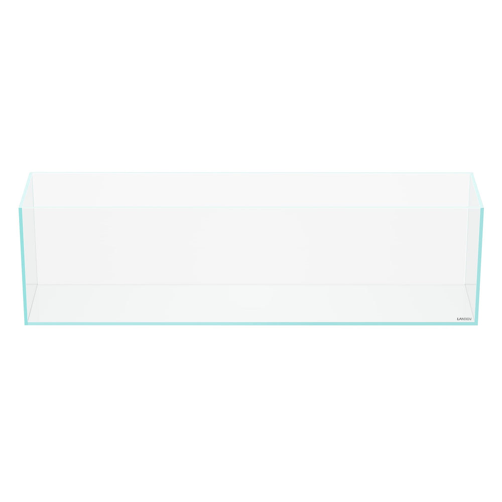 LANDEN 90L aquarium front view highlights panoramic clarity for immersive viewing.
