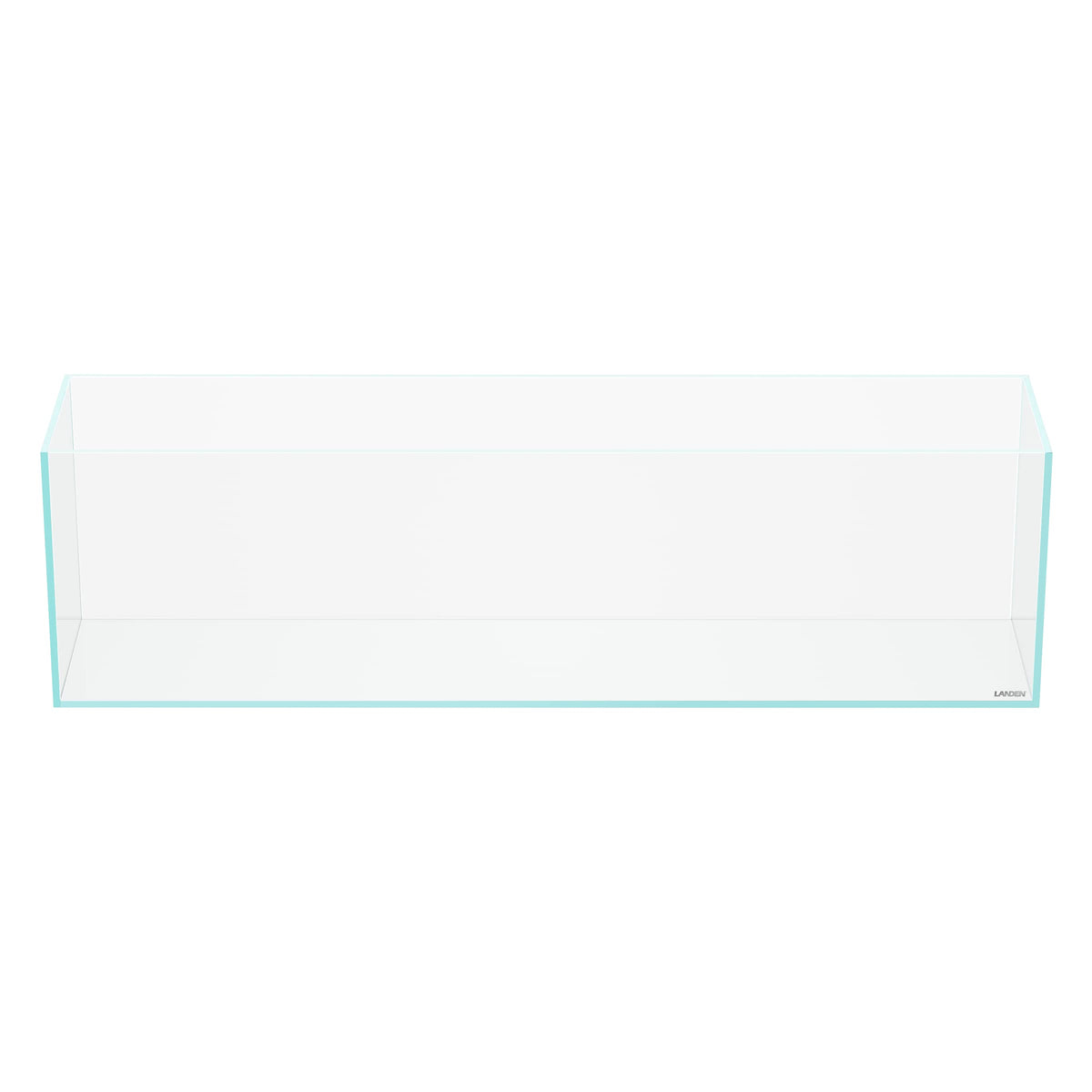 LANDEN 90L aquarium front view highlights panoramic clarity for immersive viewing.